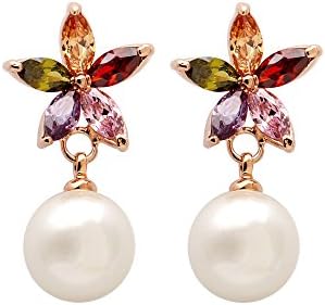 Best elegant gift colorful crystal flower 18k gold plated pearl fashion stud earrings jewelry for women girls