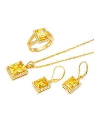 Gold Plated Silver 20.66 CTW Cubic Zirconias Ladies Jewelry Set. Ring Size 7. Length 27 in. Total Item weight 4.8 g.