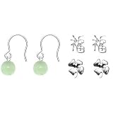My Lucky Earrings Gift Set - Sterling Silver 4 Leaf Clover - Chinese Luck Symbol - Green Earrings