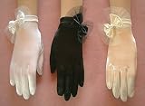 Shiny Satin Stretch Spandex Elastic Wrist Shortie, with matching color tulle and satin bow Bridal Wedding Formal Prom Gloves