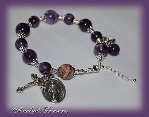 Miraculous Mary Rosary Bracelet, Amethyst Rosary Bracelet, Amethyst Bracelet, Rosary Bracelet, Or Choose Saint & Wrist Size, Sterling Silver Rosary Bracelet