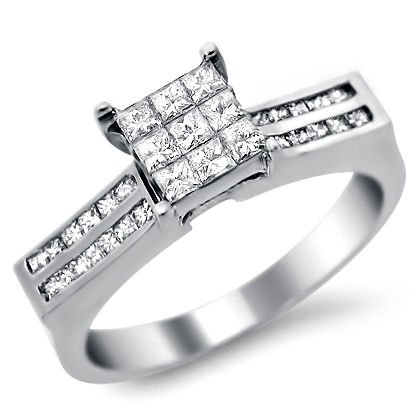 .70ct Princess Cut Round Diamond Invisible Set Ring 14k White Gold