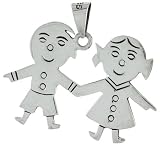 Sterling Silver 1 1/8 (29 mm) Twin Boy and Girl Pendant
