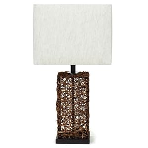24 Rattan Table Lamp with White Linen Shade by 