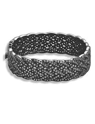 Braided Cubic Zirconia Bangle Bracelet Black Rhodium on Sterling Silver with 590 CZs