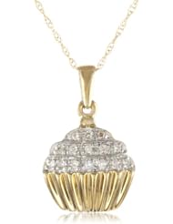 10k Yellow Gold Diamond Cupcake Pendant (.05 cttw, I-J Color, I2-I3 Clarity), 18"