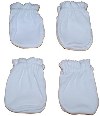 Tamsmart4 Pairs Cotton Newborn Baby/Infant No Scratch Mittens Gloves (White)