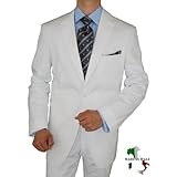 Bianco Brioni Italian Cotton Stretch Mens Suit Modern 2 Button Jacket Ticket Pocket Hand Pick Stitching 2pc with Flat Front Pants Hand Tailored Suit White