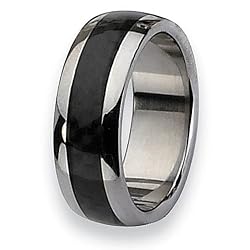 Chisel Black Carbon Fiber Polished Stainless Steel Ring (8.0 mm) - Sizes 6-13