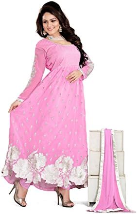 Fab Ikshvaku Women's Georgette Heavy Designer Dress Material Free Size Pink