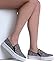 Women's Platform Slip On Flat Sneaker - Elastic Pull on Low Casual Fashion Vegan Leather glitter Shoe