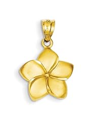 14K Yellow Gold Plumeria Floral Charm Pendant Charm Pendant 24mmx15mm