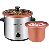 VitaClay VS7600-2C 2-in-1 Yogurt Maker and Personal Slow Cooker in Clay, Stainless Steel by VitaClay