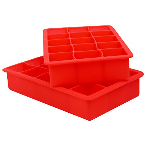 Evelots Premium 15 Cube Silicone Ice Tray, 2 Piece Set, Makes 30 Ice Cubes