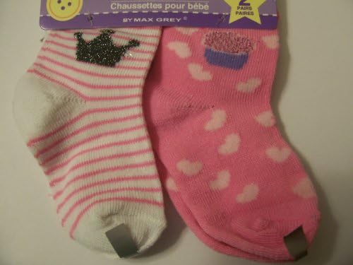 Max Grey Baby Socks ~ Set of 2, 18-24 Months (Glittery Crown & Cupcake)
