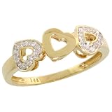 14k Gold Triple Heart Cut Out Diamond Ring, w/ 0.05 Carat Brilliant Cut Diamonds, 1/4 (6mm) wide