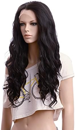 Nface 24inch Heat Resistant Synthetic Fiber Long Free Part Wave/Wavy Women's Front Lace Wigs /hair Darkest Brown (2#)