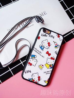iPhone6 case many hello kitty case soft silicone sleeve with lanyard 6S Apple phone shell couple new creative cartoon DROP ...