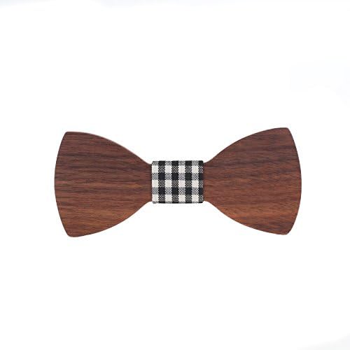 Walnut Wood Wooden Bow Tie By SHADERZ - Handmade With Adjustable Strap Black White Checker