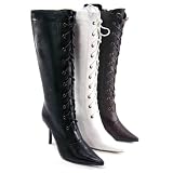 Granny Knee Boots Sexy Lace-up Black Brown White