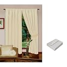 Cream Luxury Faux Silk Curtains, Fully Lined with Tiebacks (Designer Collection) (66 x 90 inch (170cm x 229cm) drop) (Cream)