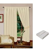 Cream Luxury Faux Silk Curtains, Fully Lined with Tiebacks (Designer Collection) (66 x 90 inch (170cm x 229cm) drop) (Cream)