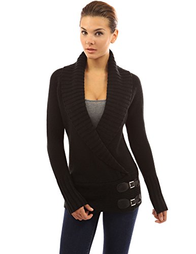 PattyBoutik Women's Collar Wrap Buckle Knit Cardigan