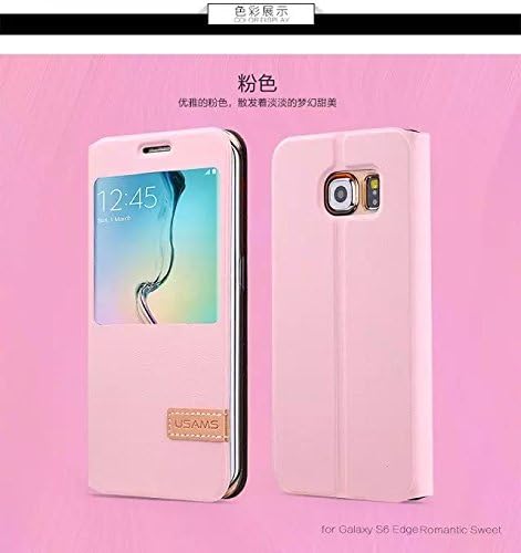 Samsung Galaxy S6 Edge Case, Hi5Gadget Fashional View Window PU Leather Stand Flip Case Cover Protect for Samsung Galaxy S6 Edge (Pink)