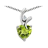 1.95 cttw 925 Sterling Silver 14K White Gold Plated Genuine Heart Shaped Peridot Pendant
