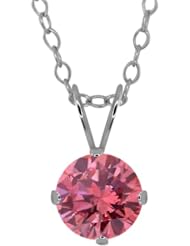 1.35 Ct Round Pink Diamond 925 Sterling Silver Pendant With Chain