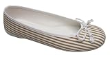 woman Bow tie:Large Shoes Women Beige Stripes Bow Tie Flat Ballerinas