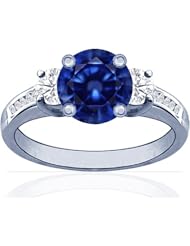 Platinum Round Cut Blue Sapphire Ring With Sidestones (GIA Certificate)