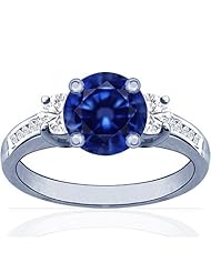 18K White Gold Round Cut Blue Sapphire Ring With Sidestones (GIA Certificate)
