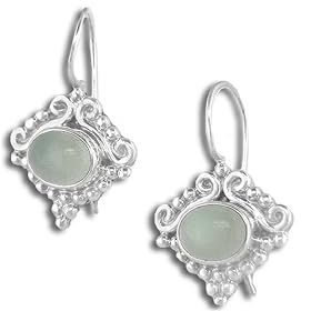Sterling Silver African Blue Chalcedony Latchback Earrings by Sajen