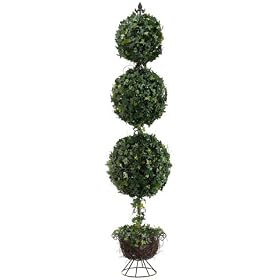 6' Artificial Triple Ball-Shaped Ivy Topiary with Finial Metal Stand by Allstate Floral