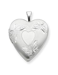 Sterling Silver 20mm with Heart Butterflies Heart Locket w/ 18in Chain