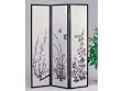 3-Panel Wooden Screen in Black Finish with Flower Design
