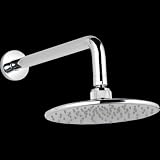 Round overhead chrome shower head with swivel and arm