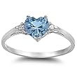 925 Sterling Silver Ring Aquamarine CZ-Heart Shape-Band Width:2mm