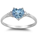 925 Sterling Silver Ring Aquamarine CZ-Heart Shape-Band Width:2mm