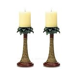 Rattan Styled Palm Tree Candle Holders Set