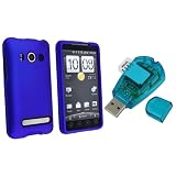 For HTC EVO 4G Dark Blue Rubberized Snap On Case + Sim Card Reader