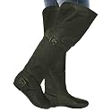New Womens Black Over Knee High Leather Style Flat Biker Boots