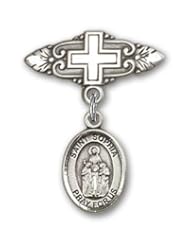 Sterling Silver Baby Badge with St. Sophia Charm and Badge Pin with Cross