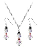 Clear AB Swarovski Crystal Snowman Earring Pendant Sterling Silver 1 MM Rolo Chain 16 18 20 22 24 30 Necklace Jewelry Set