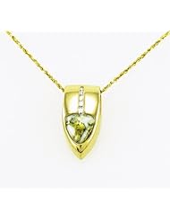 Gold Quartz and .14 DWT Diamond Pendant Set in Solid 14K Gold with 18 Inch Solid 14 Karat Gold Rope Chain