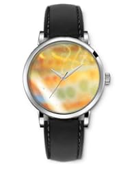 SPRAWL Aanalog Fashion Series Silver Ladies Watches of Genuine Black Leather Strap,Unique Wrist Watch for Women Girls Designed with Figures below the smoke