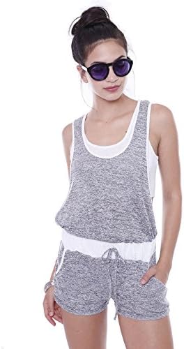 P1001 Short Romper With Crop Top Attached Junior's Clothing,GREY,L