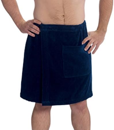 Men's Cotton Terry Velour Bath/Spa Wrap (Navy)