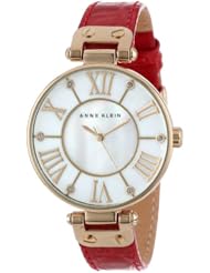 Anne Klein Womens AK/1396MPRD Gold-Tone Mother-Of-Pearl Dial Red Leather Croco-Grain Strap Watch